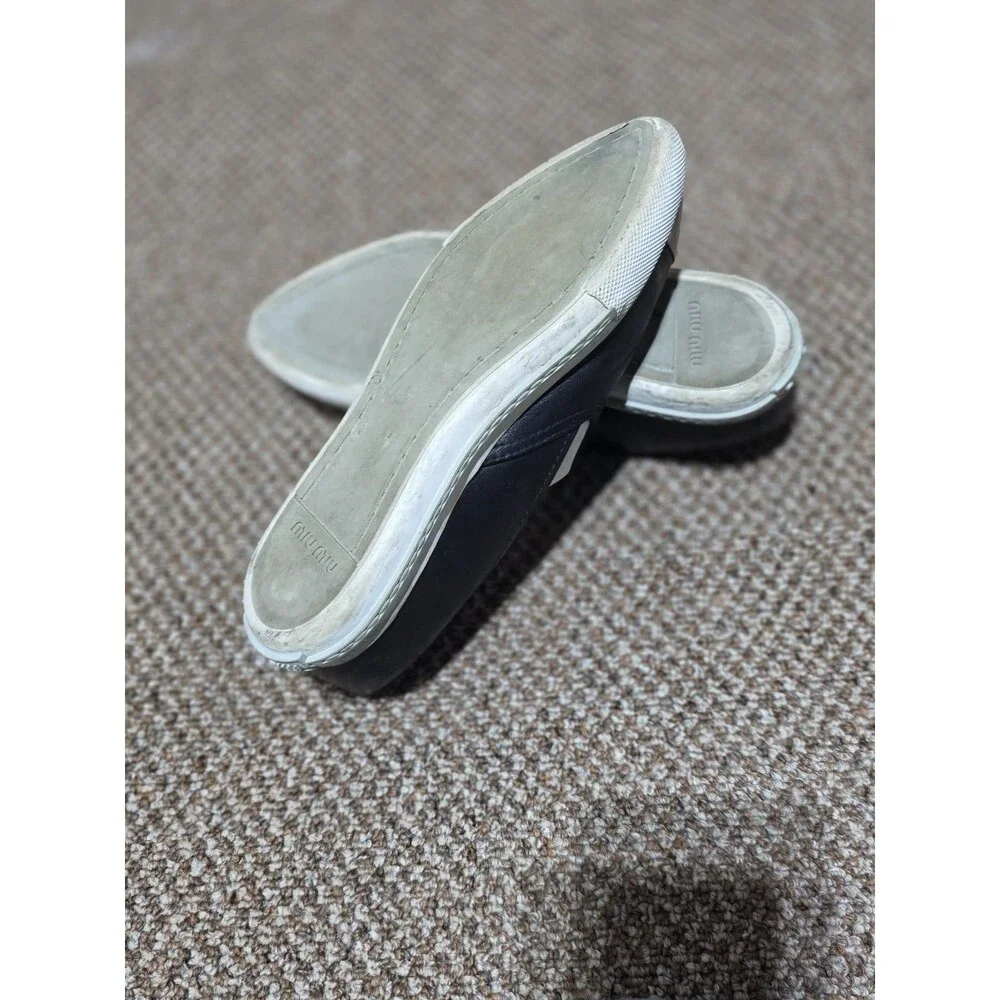 Miu Miu Loafers Women's 36.5 Black Leather Silver Toe Cap Slip On Luxury Shoes - Picture 5 of 9